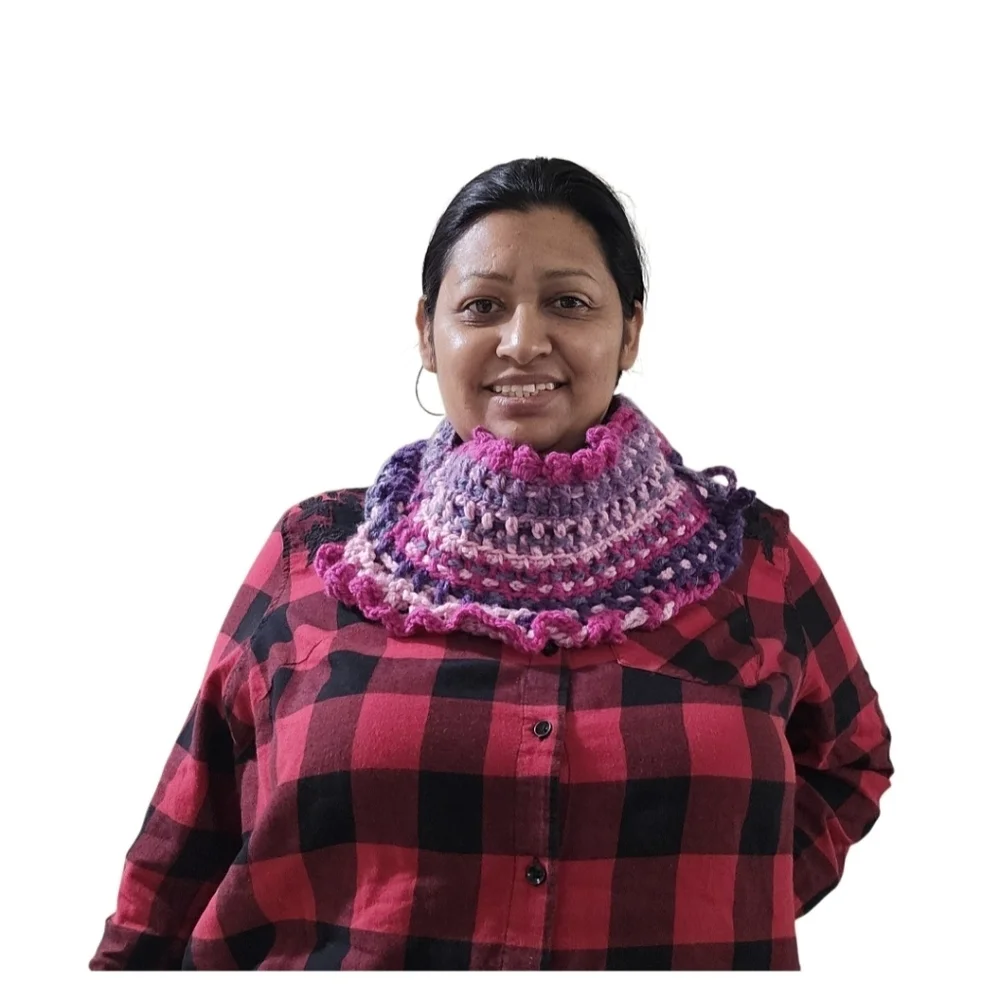 8-way Crochet Scarf Chuncky Cupcakes Blackberry Sorbet Color Winter handmade